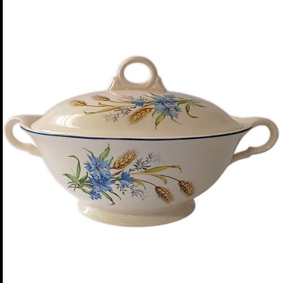 Candle Light American Limoges Covered Vegetable Dish Bowl Golden Wheat Vintage - Picture 8 of 16